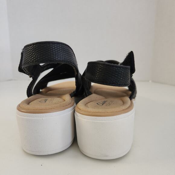 Clarks Jillian Spring Wedge Sandal, Black Leather, 7.5 Medium - Picture 8 of 11